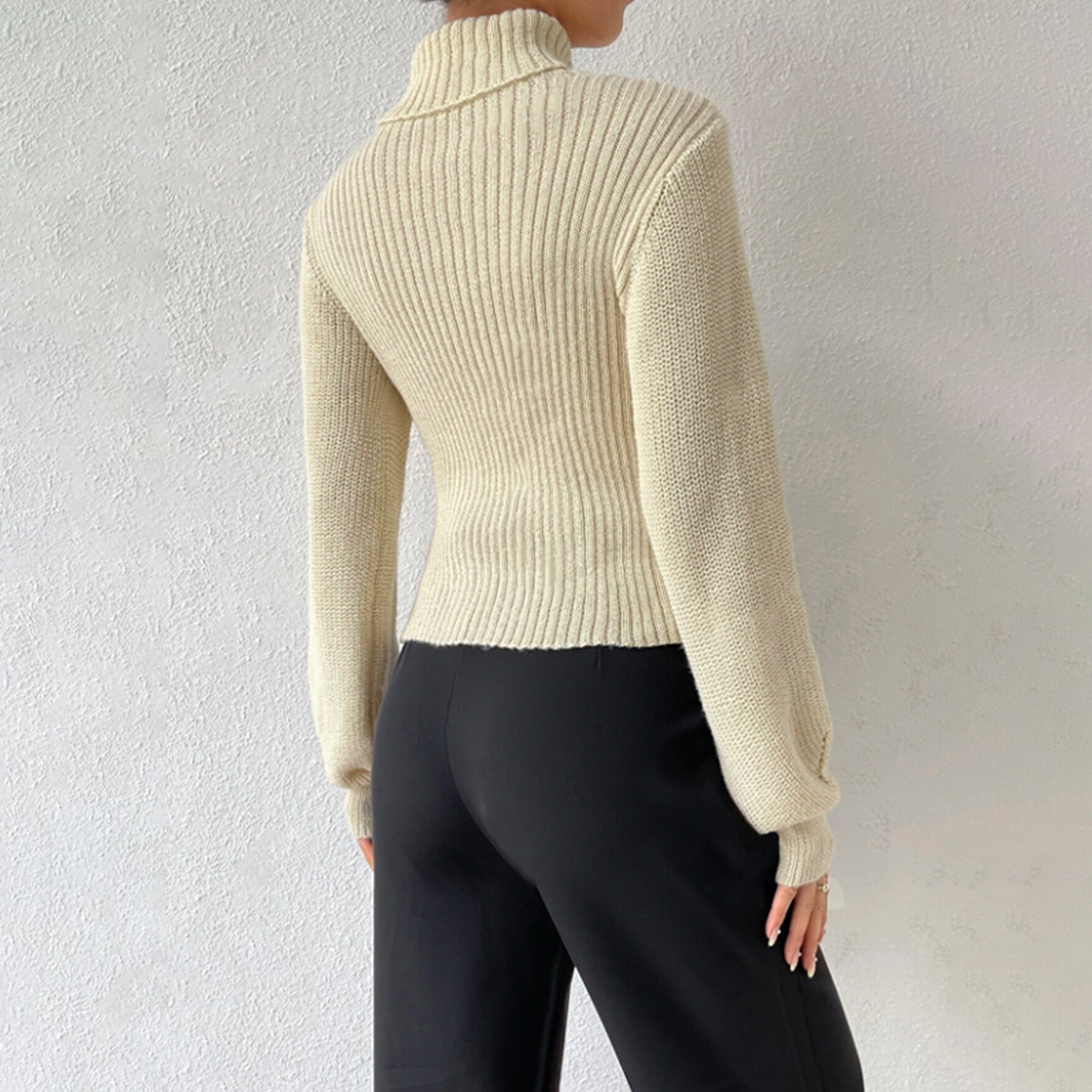Sweater women's tall long -sleeved sweater sexy hollow pure color knitted jacket base