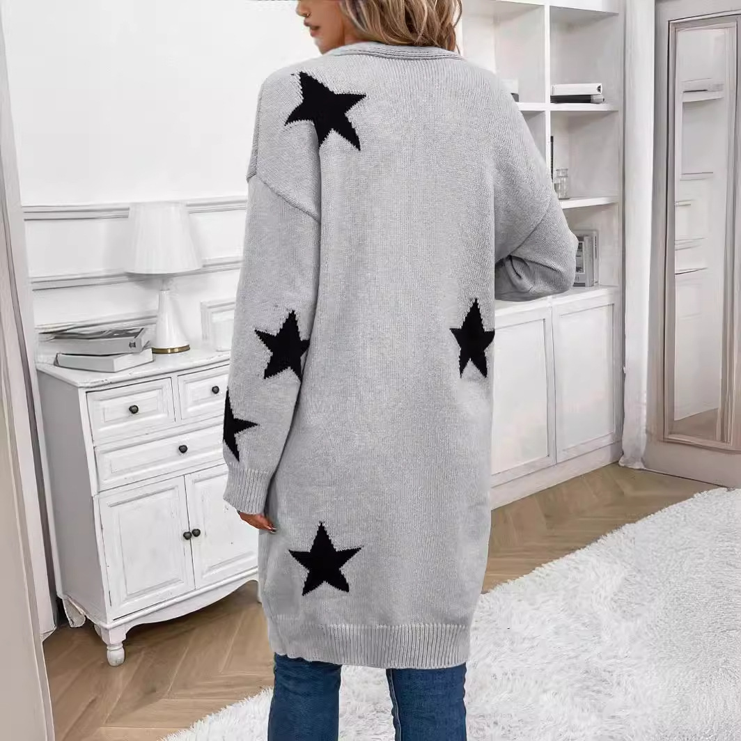 Spring and autumn stars knit cardigan women's middle -collar fashion sweater jacket